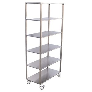 Armário/Prateleira em Aço Inox com Prateleiras e Rodízios - LI 1465